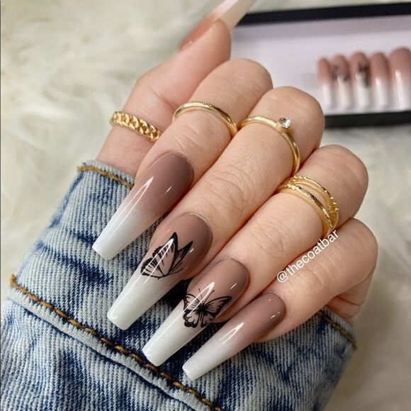 Ombre Black Butterfly Custom Press On Nails | High Quality Nails | Handmade - Picture 1 of 12